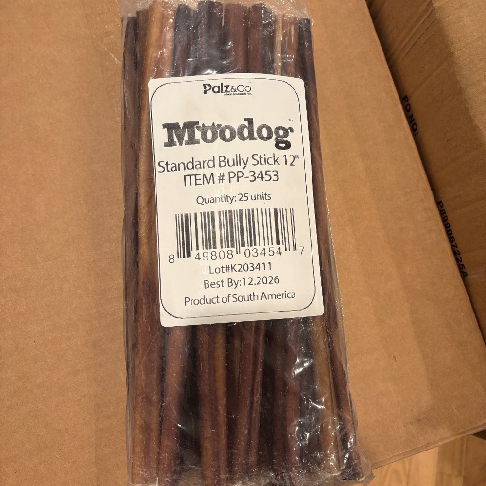 Moodog 12" Beef Bully Sticks Grass fed Free Range Dog Treats 25 count High End